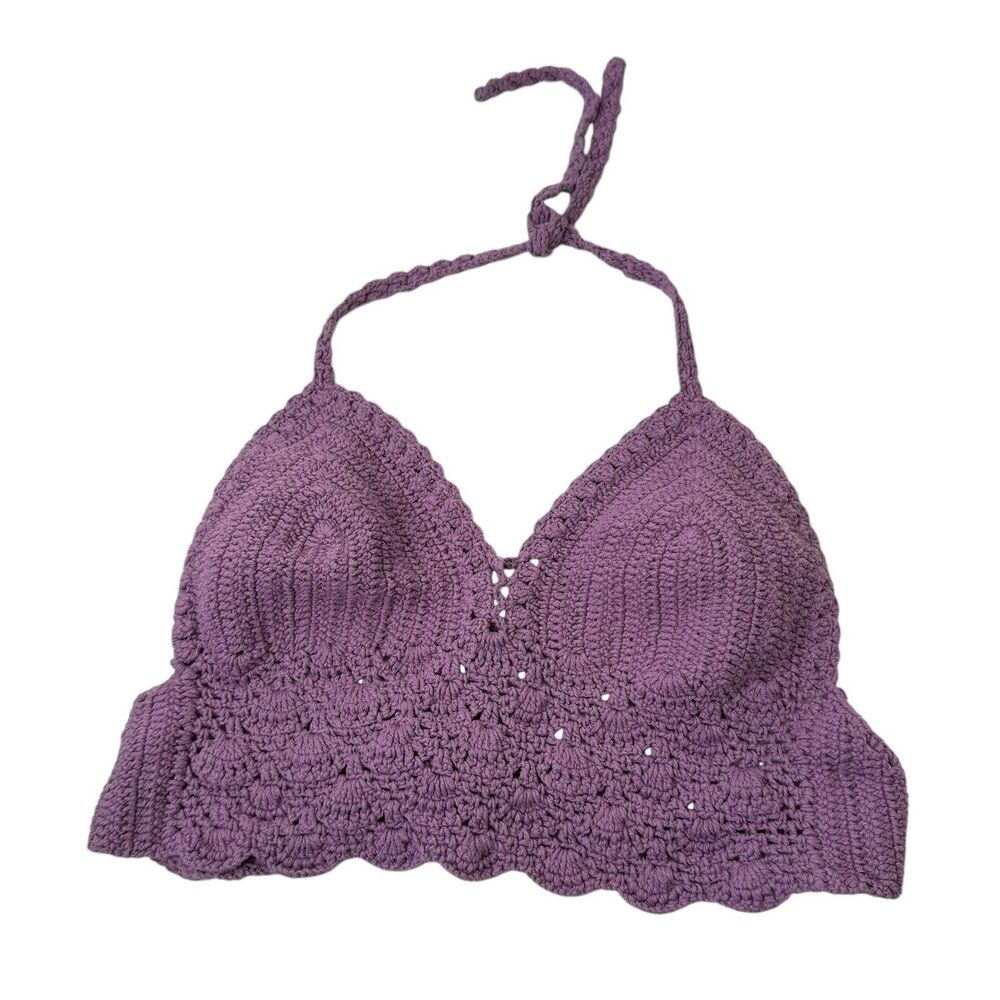 Lakhays Boho Crochet Knit Crop Top Size XS/S/M Handmade Hippie Festival Bralette